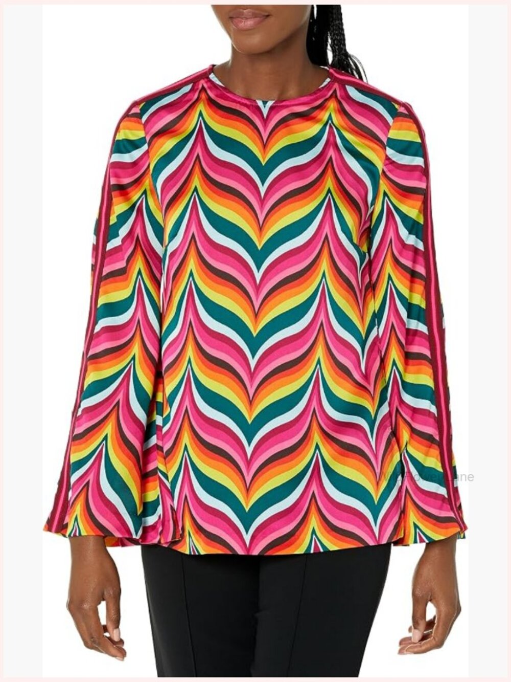Wide Sleeve Striped Blouse with Keyhole Back
